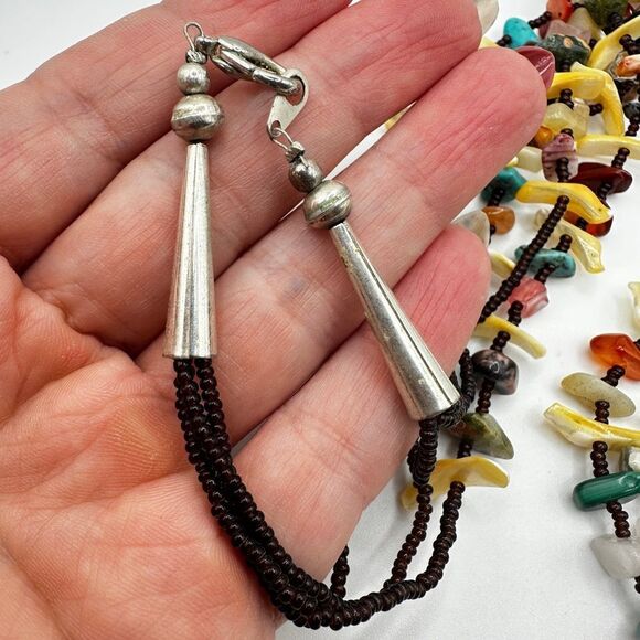 34" Zuni-style fetish, 3-strand, multi-chip stone and seed bead necklace! - Picture 9 of 12